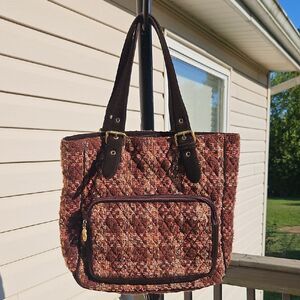 Vera Bradley Tweed Sample Tote Bag – Brown Multicolor, Velvet Handles
